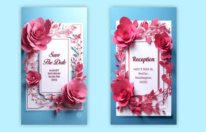 Elegant Floral 3D Wedding Online Invitation Design Instagram Story
